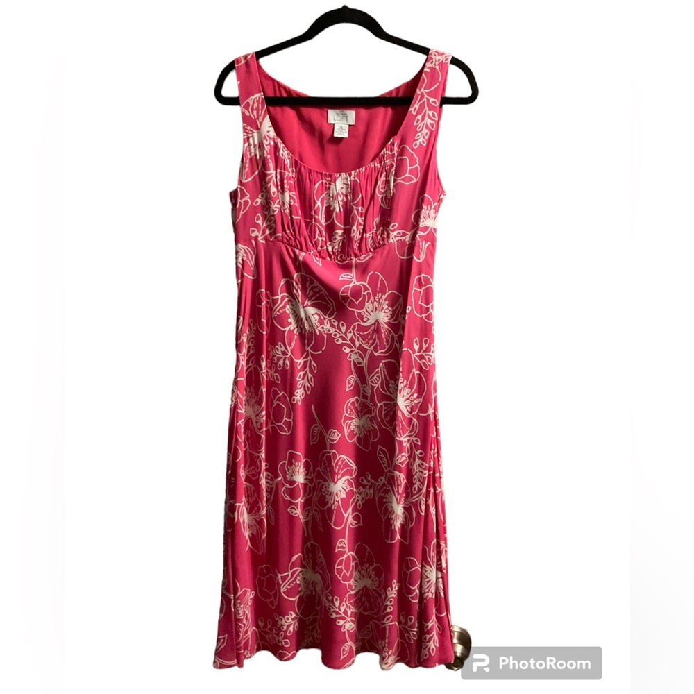 Women’s Vintage Ann Taylor LOFT Red White Floral Empire Waist Dress Y2K